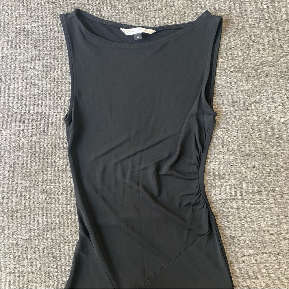 DVF black crepe mid length cocktail dress. Size 2